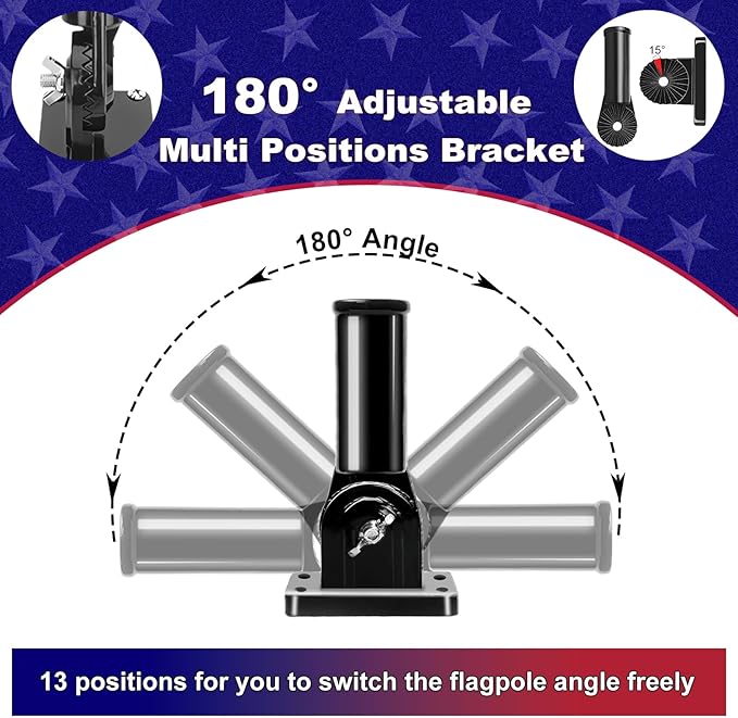ZMTECH 5FT Flag Pole Kit with Solar Light and Proud American Flag, Adjustable Bracket and Upgraded Tangle-Free Ring 1" Stainless Steel Flagpole for Day and Night, Residential, Commercial, Black