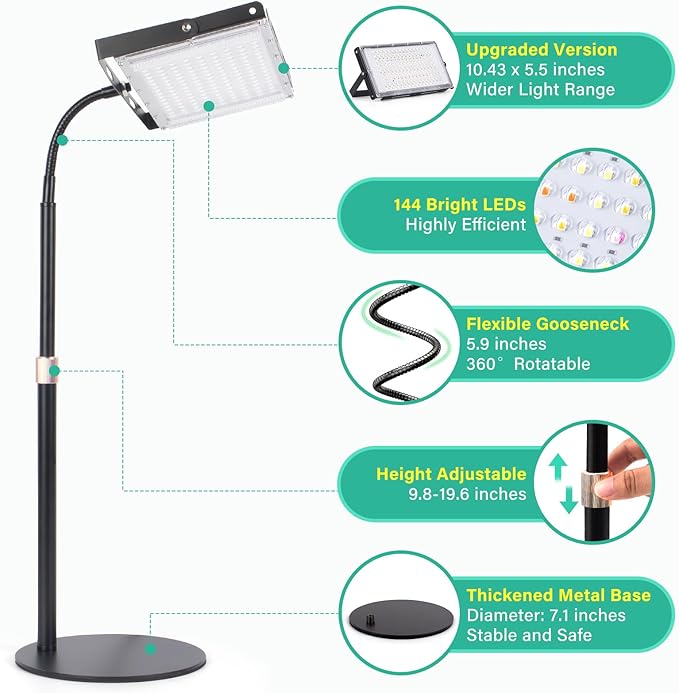 LBW Grow Light for Indoor Plants,144 LED Full Spectrum Plant Light for Indoor Plants, Large Desk Grow Lamp with On/Off Switch, Height Adjustable, Flexible Gooseneck, Ideal for Indoor Grow