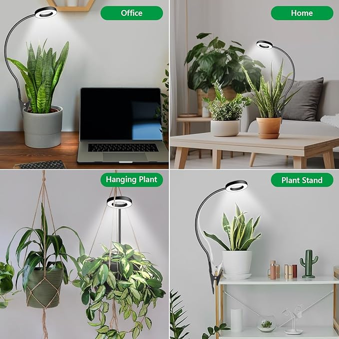 Plant Lights for Indoor Growing, 144 LED Full Spectrum Plant Grow Light with Clip 3 Pack, Black Halo Indoor Plant Light 2 Installation Options with 6/12/16H Timer, 5 Dimmable, 3 Modes
