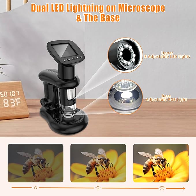 Kids Digital Microscope with 2inch IPS Screen, HD 1080P Handheld Pocket Microscope Science Kit for Children, Comes with 32GB SD Card
