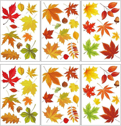 6 Sheets Fall Leaves Window Clings for Glass Windows Double-Side Autumn Window Clings Maple Leaves Pinecone Designs Thanksgiving Clings for Glass Windows Stickers for Home Office School Glass Decor
