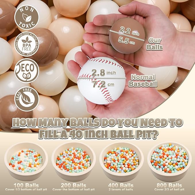 GOGOSO Ball Pit Balls for Toddlers Phthalate-Free BPA-Free Non-Toxic Crush Proof Soft Plastic Play Balls Baby Kids Shape Tent Pool Playhouse Playpen Party Decor,Coffee Brown Beige,50PCS