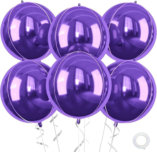 Purple Giant 4D Foil Balloons, 6 Pcs Large Dark Purple Metallic Round Balloons, 22 Inch Big Round Foil Balloon for Graduation Prom Birthday Party Baby Shower Wedding Decorations