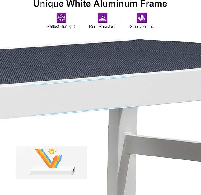 PURPLE LEAF Outdoor Chaise Lounge Set Adjustable Sunbathing Recliner with Armrest and Side Table for Poolside Beach Outside Patio Aluminum Chaise Lounger Navy Blue