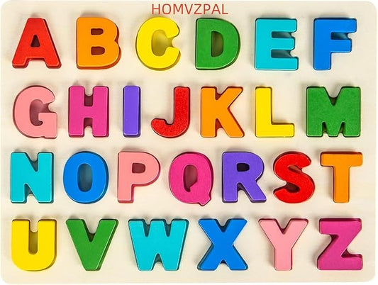 Alphabet Puzzle Wooden Puzzles for Toddlers, Alphabet Learning Toys ABC Shape Puzzle Wood Montessori Preschool Early Education Learning Toys for Kids Toddlers Girls Boys Kindergarten