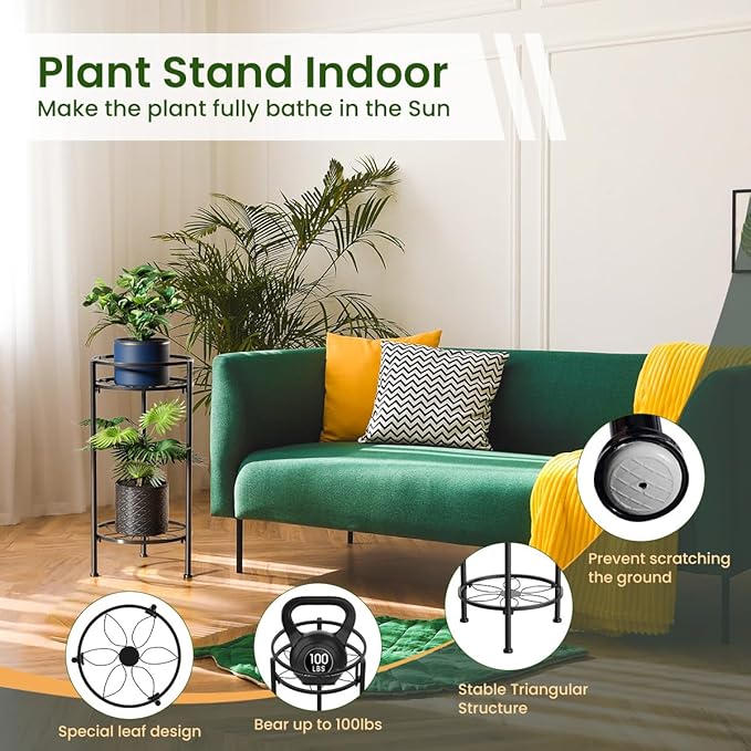 H HOMEXIN Plant Stand Indoor, 2 Tier Metal Tall Plant Stands 23.4" Multiple Plant Rack Holder, Heavy Duty Rustproof Flower Shelf Display for Apartment Corner Home Garden Patio