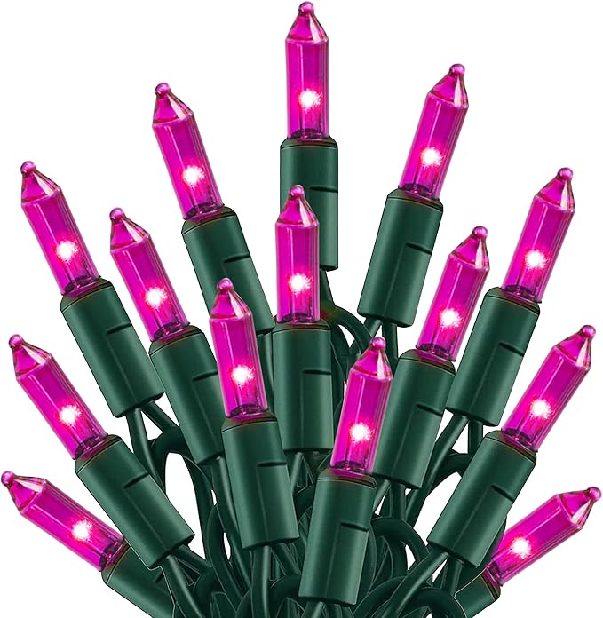 TW SHINE Christmas Lights, 20FT 100 Count Incandescent Mini Christmas Tree Light, Waterproof Xmas String Lights for Outdoor Indoor Home Party Yard Decorations, Pink