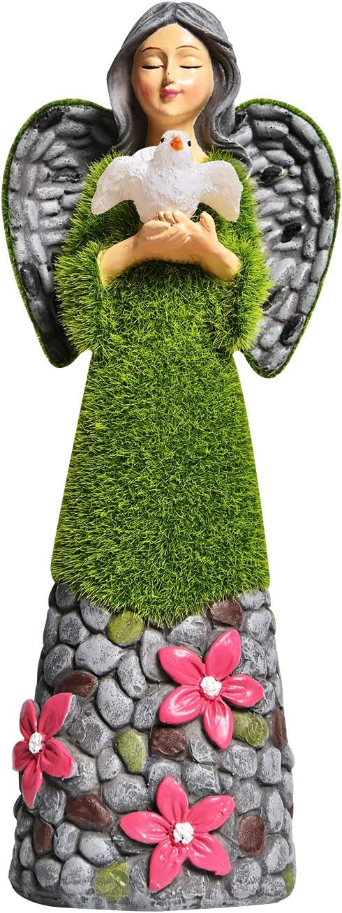 ASAWASA Angel Garden Figurine - Outdoor Statue, Solar Garden Sculpture with Angel of Peace Resin Praying Angel Art Decor for Patio, Lawn, Yard, Porch