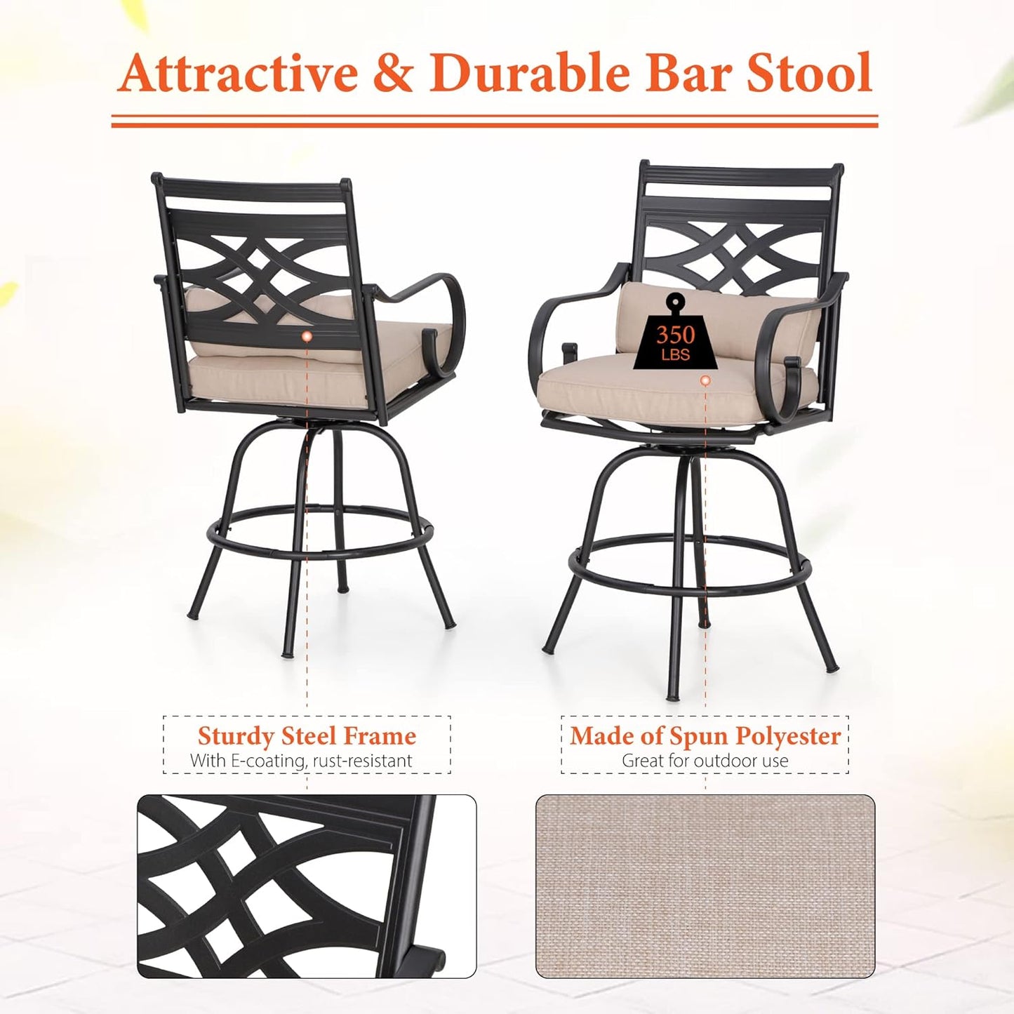 Sophia & William 5 Piece Patio Bar Set, Patio High Dining Set with 4 Swivel Bar Stools and 1 Rectangular Bar Table, All-Weather Outdoor Furniture with Seat Cushions