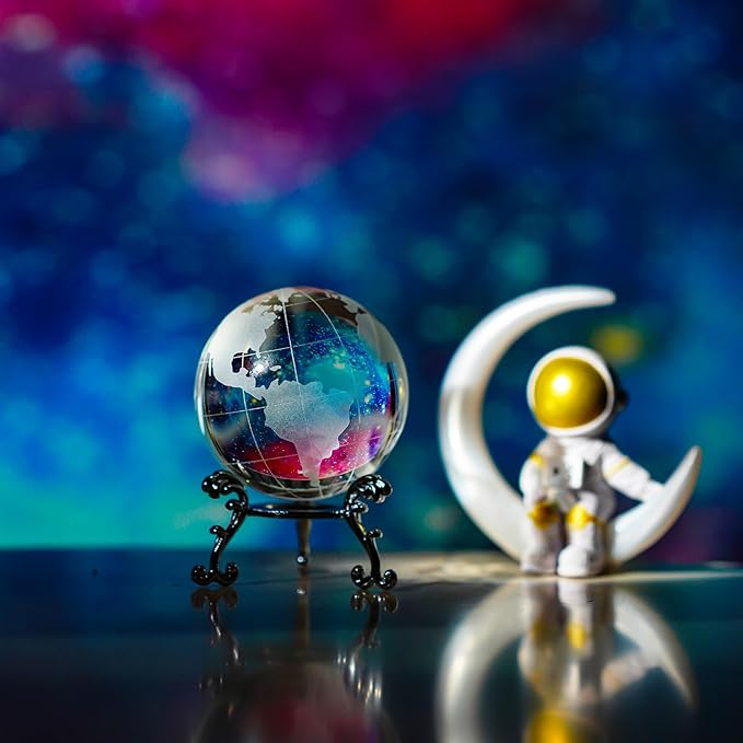 60mm World Globe Crystal Earth Ball Paperweight with Stand Glass Sphere Display Globe Ball Christmas Decor for Home Office Desk