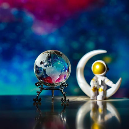 60mm World Globe Crystal Earth Ball Paperweight with Stand Glass Sphere Display Globe Ball Christmas Decor for Home Office Desk