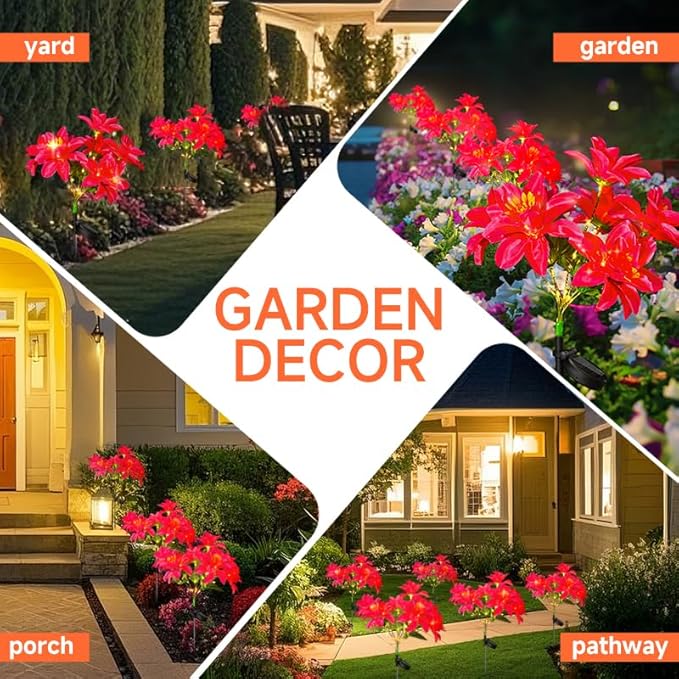 Neporal Solar Flowers Outdoor Waterproof Pink, Decorative Garden Lights Solar Powered Dusk to Dawn, 8-Stem, 2 Lighting Modes Plants Lights for Yard, Backyard, Porch (Modern, 2, Count)