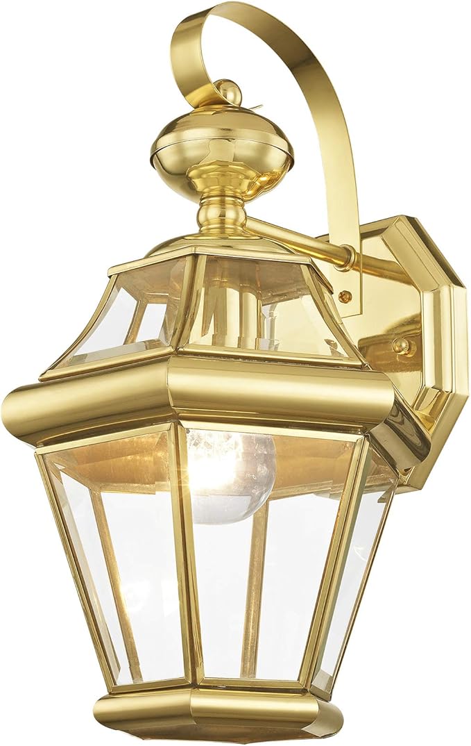 Livex Lighting 2161-02 Outdoor Wall Lantern with Clear Beveled Glass Shades, Polished Brass