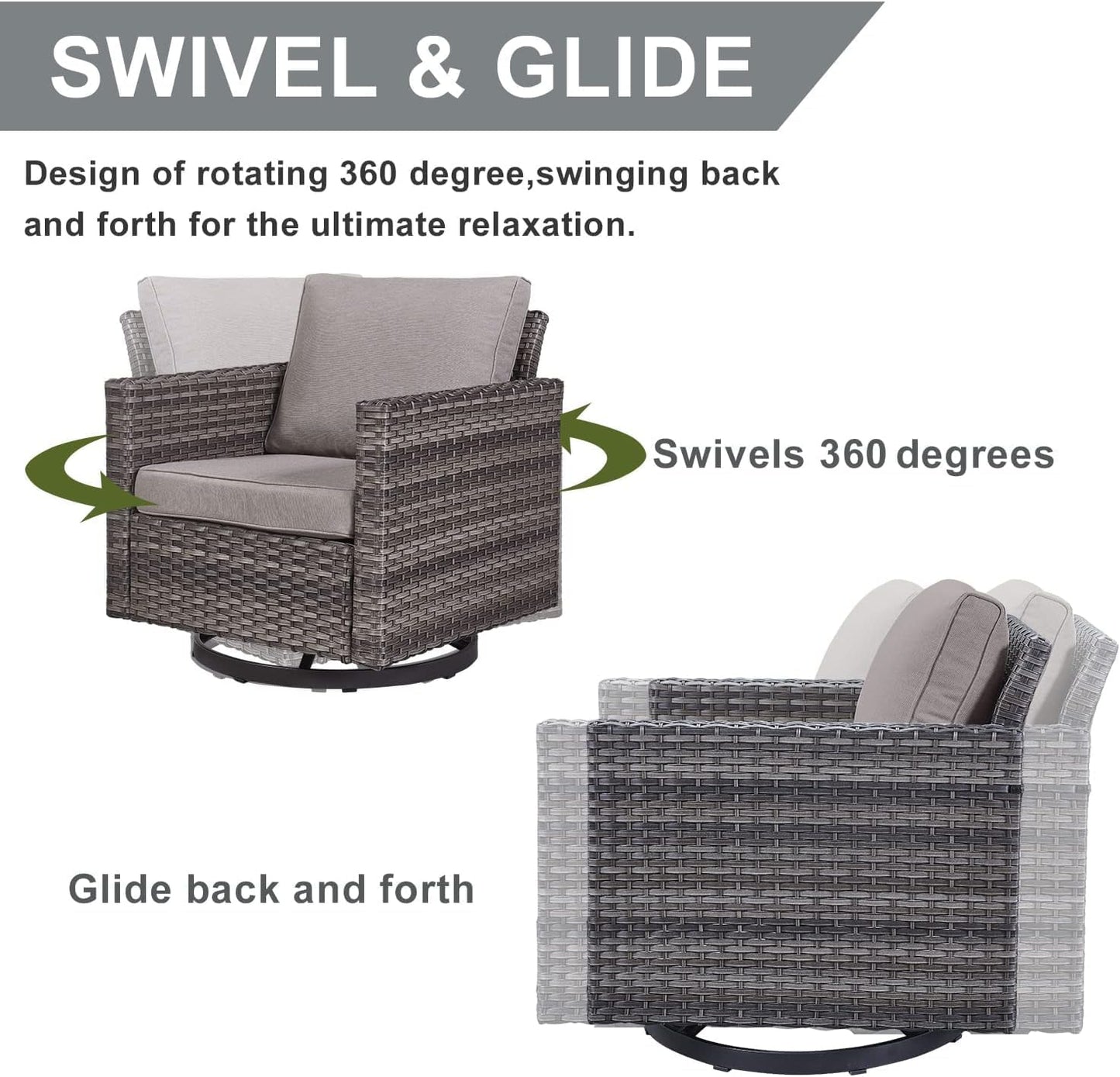 HUMMUH Patio Furniture Set with Fire Pit Table 41 in 55,000 BTU,5 Piece Wicker Outdoor Conversation Sets -Sturdy Outdoor Swivel Rocker Chairs Patio Sofa for Porch,Garden,Backyard