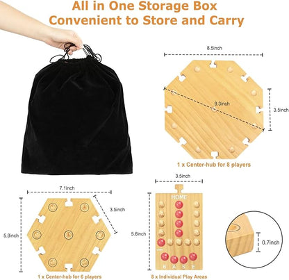 Marble Board Game,Wooden Board Game for 6-8 Players,Portable Design Marble Game with 32 Marbles 16 Dice, Family Game Night Gift for Kids & Adults