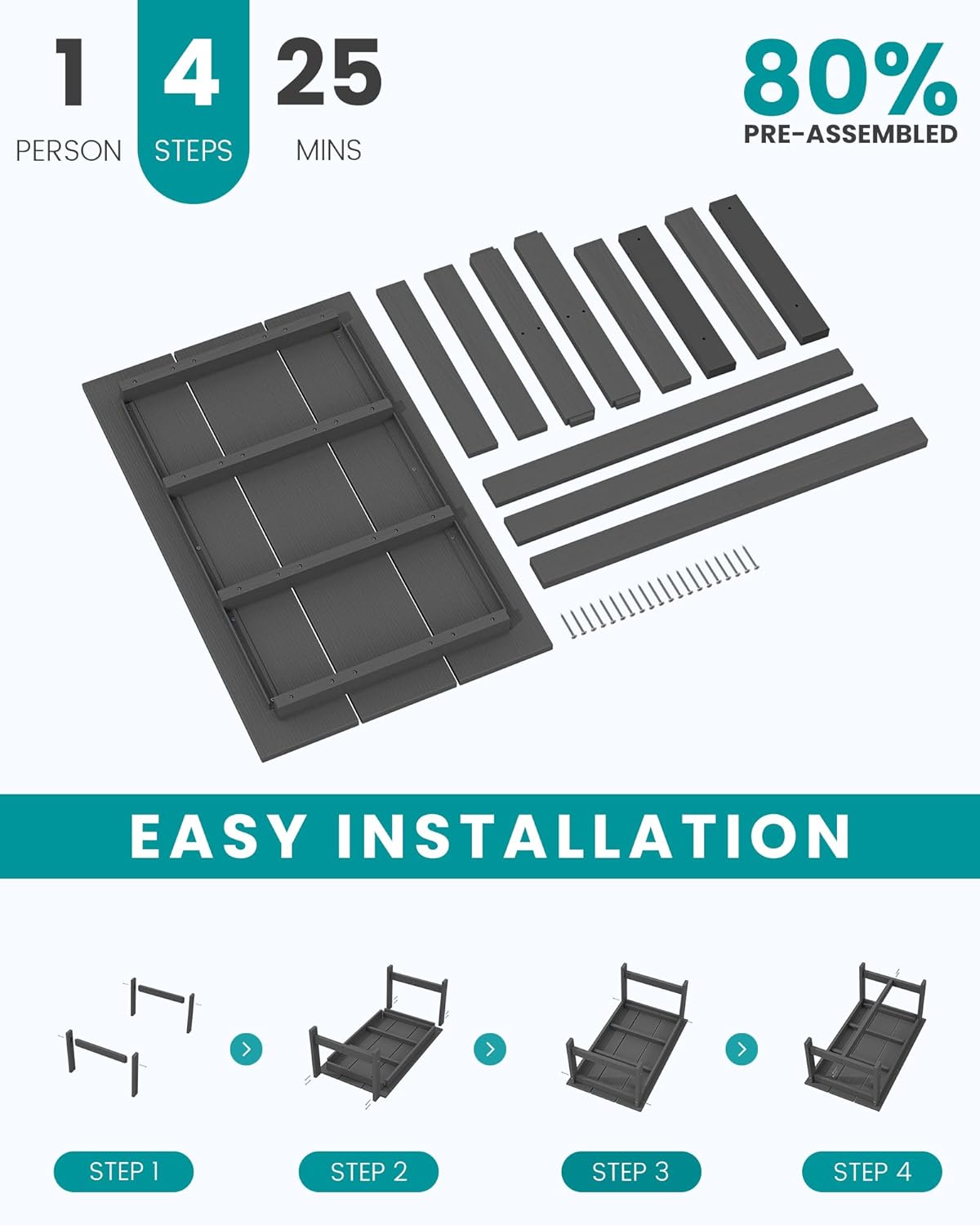 SERWALL HDPE Outdoor Coffee Table, All-Weather Patio Coffee Table, Rectangle Adirondack Outdoor Table Fits with Outdoor Sectional Couch for Outside Deck Porch Lawn, 37.8" x 22.8", Grey