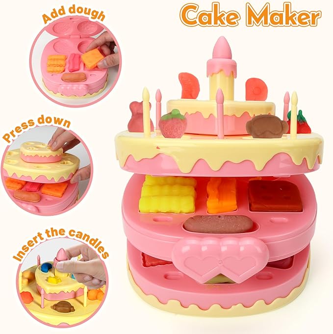 61 PCS 3 in 1 Dough Sets for Kids Ages 3-4-8, Art Crafts Dough Tools Kit, Ice Cream Playset Noodle Cake Maker Machine, Kitchen Creations Food Play Toys Toddlers Boys Girls