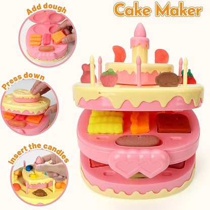 61 PCS 3 in 1 Dough Sets for Kids Ages 3-4-8, Art Crafts Dough Tools Kit, Ice Cream Playset Noodle Cake Maker Machine, Kitchen Creations Food Play Toys Toddlers Boys Girls