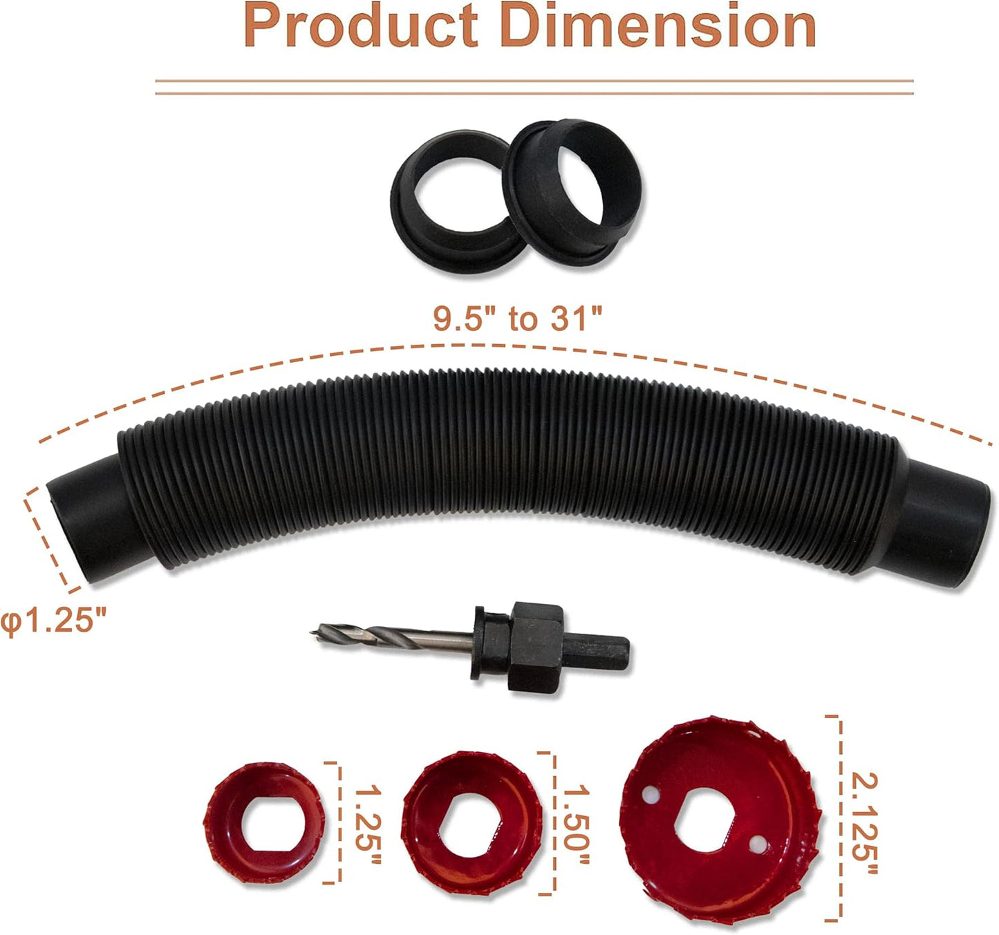 Rain Barrel Hose Connector Kit – Link 2 Rain Water Barrels to Store More Rainwater for Outdoor Rain Water Barrels, with Hose and 2 Gaskets and 3 Hole Saw