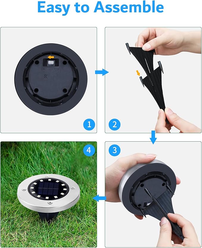 Biling Outdoor Lights 12 Packs, Bright 12 LEDs Waterproof, Ground Flat Pathway Lights Solar Powered for Yard Walkway Garden Driveway (White)