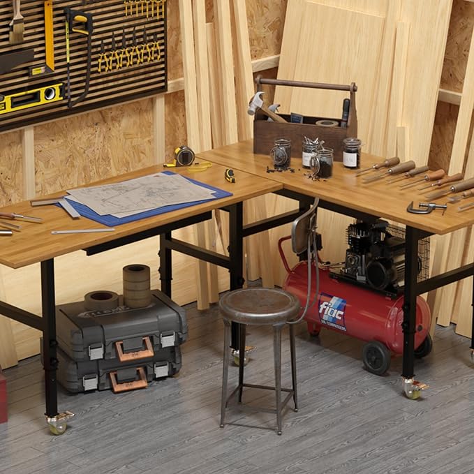 60"x24" Adjustable Height Workbench, Work Table, Heavy-Duty Chipboard Work Table, for Garage, Workshop, Office