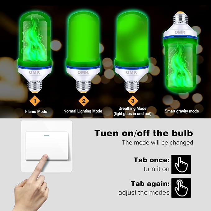 OMK - Christmas Decorations LED Flame Effect Light Bulbs - Upgraded 4 Modes Green Fire Simulated Lamps - Holiday/Christmas Gifts/Indoor/Outdoor Decoration Lights (2Pack)