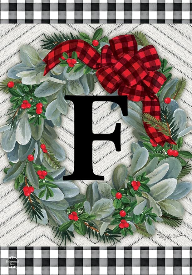 Briarwood Lane Winter Wreath Monogram Letter F Garden Flag