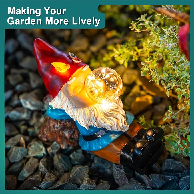 Solar Gnome Blowing Bubble Garden Statue with LED Lights, Outdoor Garden Waterproof Decoration, Courtyard, Lawn, Courtyard Decoration - The Ideal Gift for Women