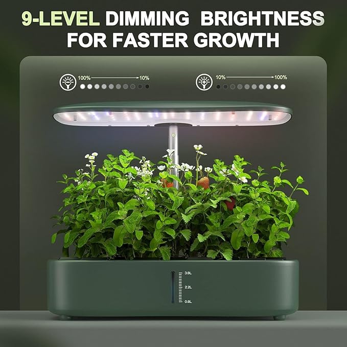Hydroponics Growing System Kit 12Pods, Birthday Gifts for Mom Women, Herb Garden Indoor with LED Grow Light for Home, Adjustable Height Up to 17", 12Pods,Auto-Timer (Dark Green)