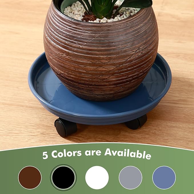 6 Packs Plastic Plant Caddy with Wheels 12" Plastic Rolling Plant Stands Heavy-duty Plant Dolly with Casters Indoor and Outdoor Plant Roller Base Wheels, Blue