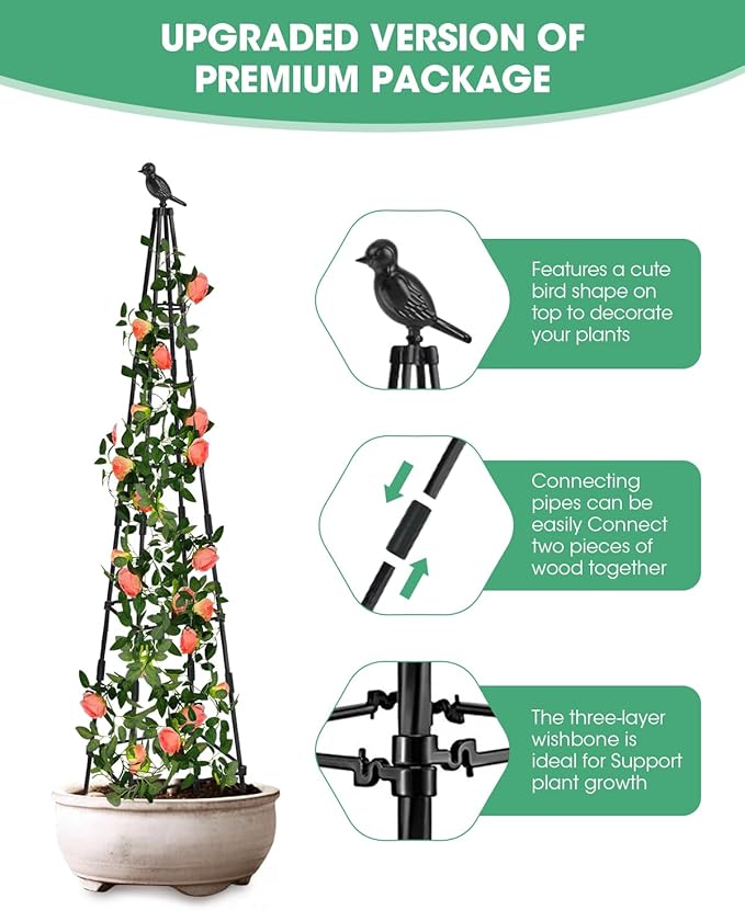 Trellis for Climbing Plants Outdoor, 2 Pack Plant Trellis Support for Climbing Vine, Plant Support Tower Cages Plastic Coated Metal Pipe Supports for Outdoor Indoor,Tomato cage (Black, 6 FT)