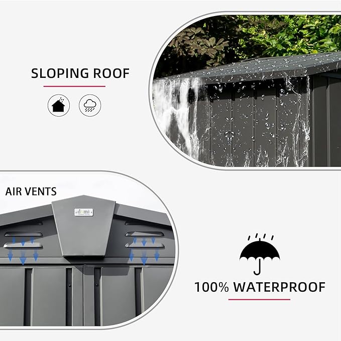 Domi Outdoor Storage Shed 5'x3, Metal Waterproof Tool Shed Utility Storage House with Double Lockable Doors & Air Vent for Garden Backyard Patio Lawn