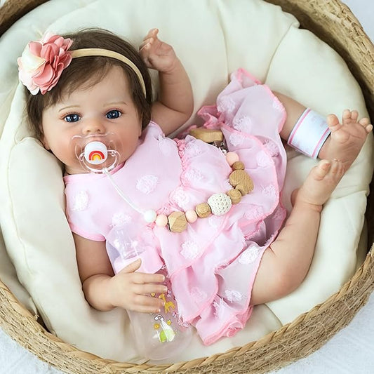 SCOM Lifelike Reborn Baby Dolls - 20 Inch Realistic-Newborn Baby Doll Girl Real Life Baby Dolls with Soft Weighted Body, Poseable Real Baby Reborn Gift Toy for 3+ Years Old Kids