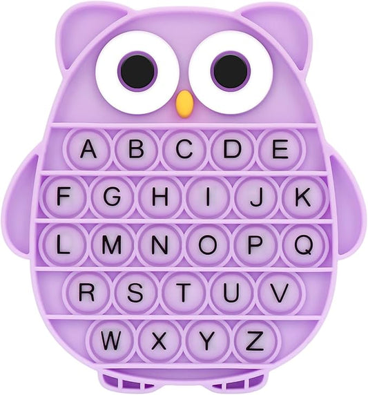 Fidget Toys for Kids, Owl Shaped Silicone Squeeze Sensory Toys, Alphabet Bubble Stress Anxiety Relief Relax Tools for Kids Adults School Classroom Gift Party Favors (Purple)