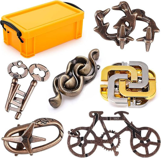 6 PCS Metal Brain Teaser Puzzles Logic Metal Puzzle for Adult Kid Toy Lock Puzzles Gift for Adults Teenagers Kids