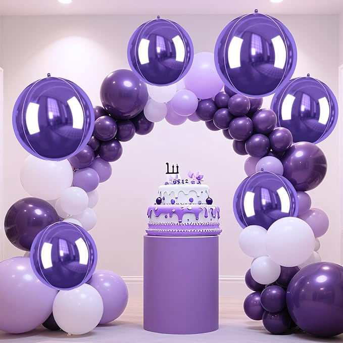 Purple Giant 4D Foil Balloons, 6 Pcs Large Dark Purple Metallic Round Balloons, 22 Inch Big Round Foil Balloon for Graduation Prom Birthday Party Baby Shower Wedding Decorations