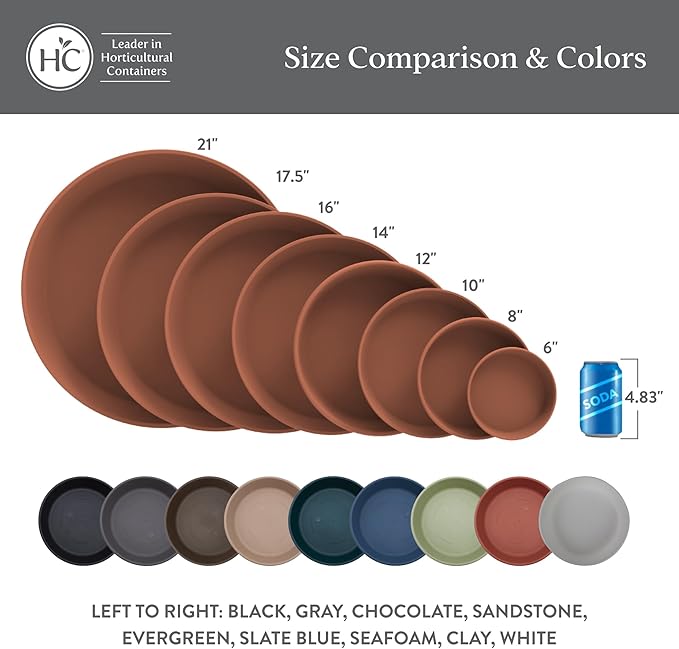 The HC Companies 12 Inch Round Plastic Classic Plant Saucer - Indoor Outdoor Plant Trays for Pots - 12.5"x12.5"x2.13" Sandstone (Pack of 2)