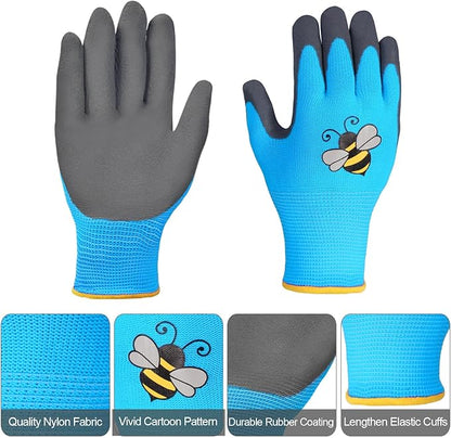 6 Pairs Kids Gardening Gloves Yard Work Gloves Children Soft Safety Rubber Coated Gloves for Toddlers Youth Girls Boys Children (Small (Age 3-5))