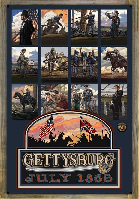 Northwest Art Mall Gettysburg Civil War Collage Metal Print on Reclaimed Barn Wood from Original Travel Artwork by Artist Paul A. Lanquist 24" x 36"