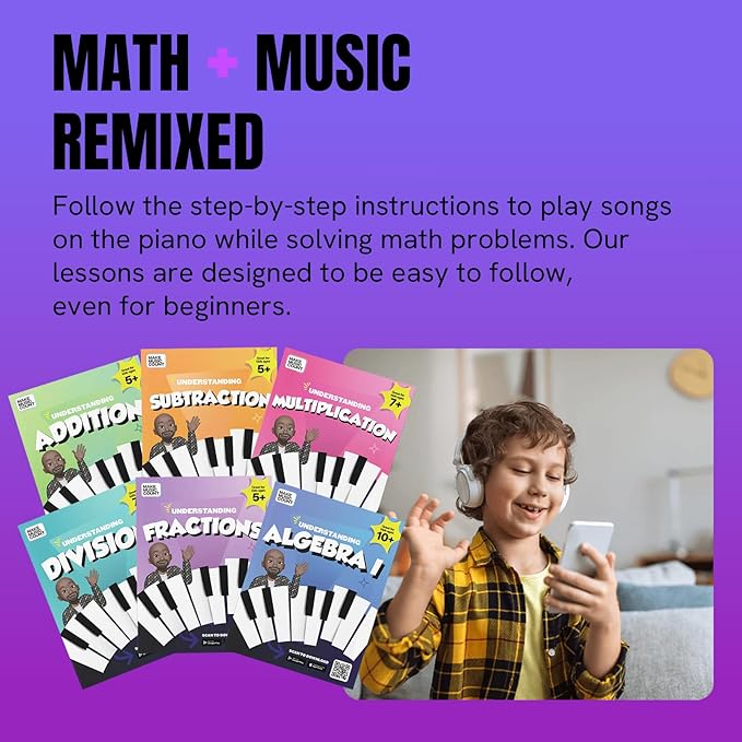 Piano Prodigy Kit - Learn Math Through Music - Addition, Subtraction, Multiplication, Division, Fractions, & Algebra Workbooks, Keyboard, Free App Access - Self-Paced & Interactive