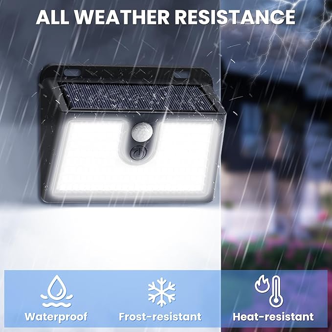 Solar Lights Outdoor Motion Sensor, 2 Pack 149 LED Waterproof Solar Powered Fence Lights, 3 Lighting Modes Security Wall Light for Outside Backyard Deck Garden Door Step Walking Dog, Cold Light 6500K
