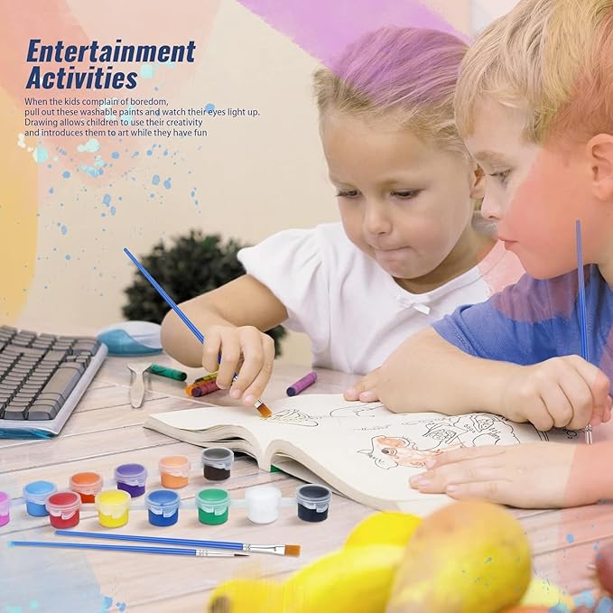 15 Set 12 Colors Washable Acrylic Paint Strips Kit for Kids with 30 Pcs Painting Brushes Totally 210 Pcs Mini Acrylic Paint Set for Kid Adult Arts and Crafts, Classroom Painting Supplies (210)