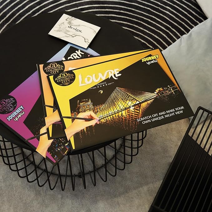 Georgie Porgy Scratch Paper Art A3 Set DIY Arts and Crafts Kits for Kids Adults, Magic Rainbow Scratch Postcard for Christmas Birthday Gift with Scratching Tools Kit (Paris + Louvre)