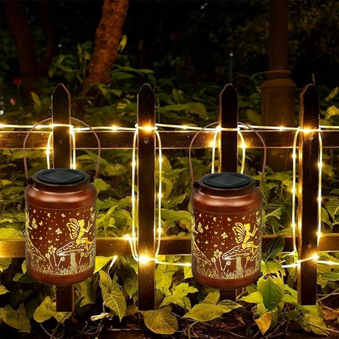 Fairy Solar Lanterns Outdoor Waterproof Hanging Solar Lights Gifts for Women Mom Metal LED Decorative Lantern for Yard Patio Pathway,Porch，Landscape,Lawn Garden Decor for Outside