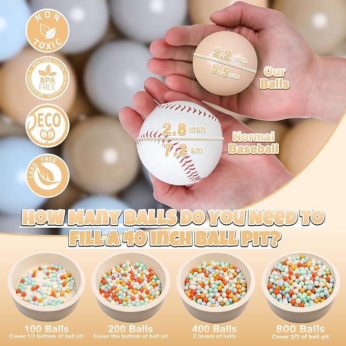 GOGOSO Ball Pits Balls for Toddlers Pack of 50 100 200 Plastics Shape Ball Non-Phthalate Non-BPA Non-Toxic 2.2-Inch Crush Proof Play Balls