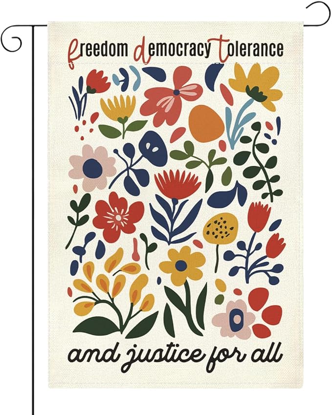 Social Justice Encourage Garden Flag Freedom Democracy Tolerance And Justice for All Decorations Small Double Sided Burlap art Stained Glass Style Garden Flags 12 x 18 Inch for Outside