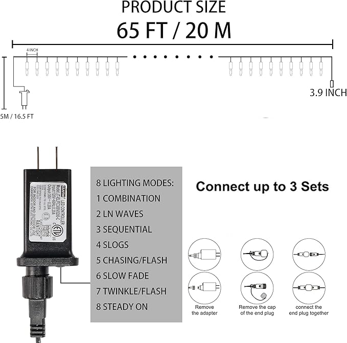 Dazzle Bright 200 LED Halloween Mini String Lights, 65FT Connectable Waterproof Plug in with 8 Modes Lights for Indoor Outdoor Patio Garden Party Decorations (2 Pack)