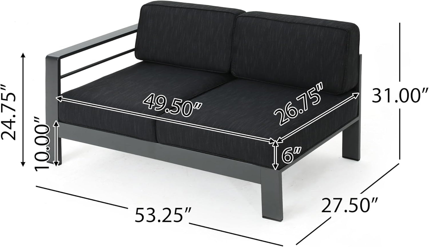 Outdoor Aluminum Furniture Set, 4-Person Patio Sectional Conversation Sofa Set, L-Shaped Outdoor Sectional Sofa with Cushions for Patios, Poolsides, Gardens (Black,Dark Gray)