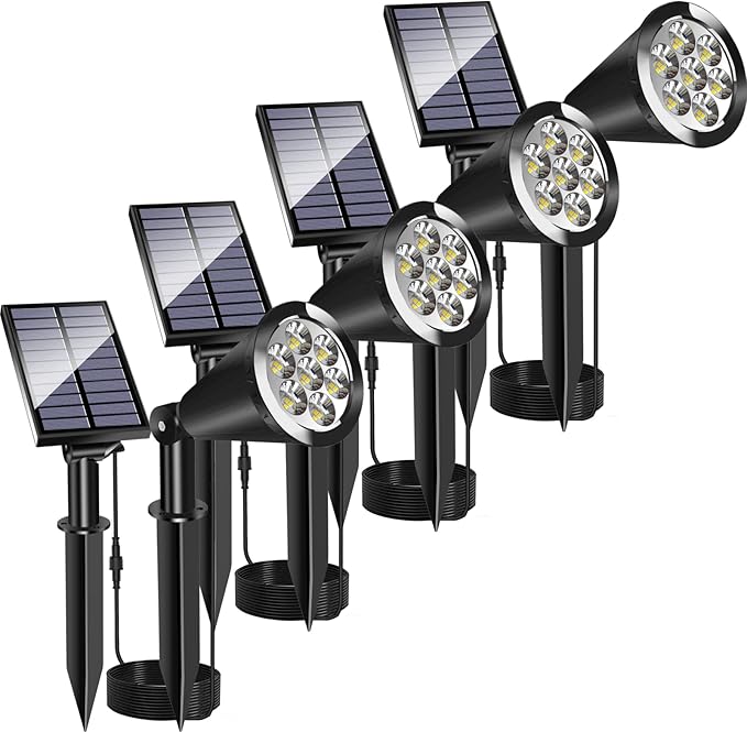 Solar Spot Light Outdoor, Waterproof Solar LED Landscape Lights Dusk to Dawn, 2-in-1 Solar Spotlight Solar Powered Accent Lights for Garden Porch Walkway Patio (4 Pack)