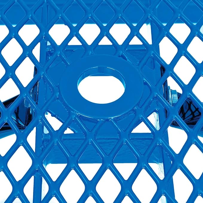 Global Industrial 8'L Rectangular Picnic Table, ADA Compliant, Expanded Metal, Blue Thermoplastic Coating, Attached Benches, 1-1/2” Umbrella Pole Hole, Outdoor-Rated